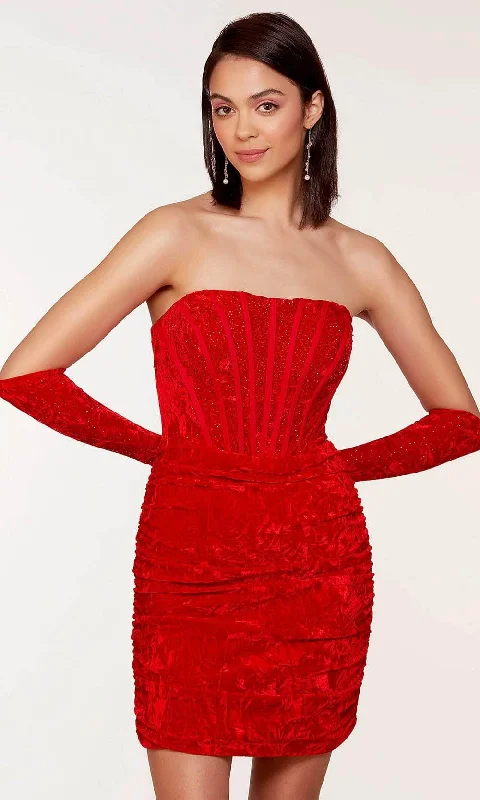 women's suit sets for office wearAlyce Paris 4690 - Ruched Beaded Corset Cocktail Dress
