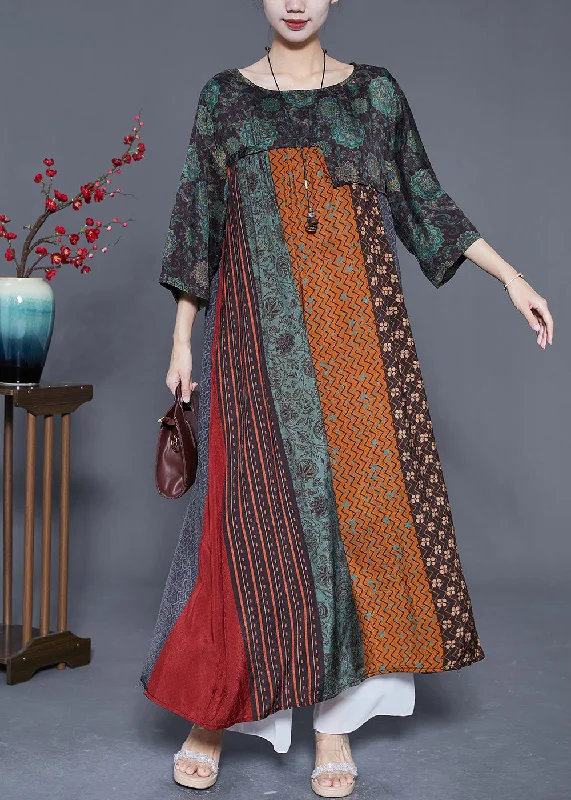 Winter dresses for cold weatherArt Colorblock Oversized Patchwork Print Silk Vacation Dresses Summer