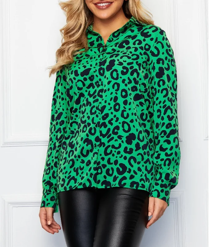 Eco-friendly women's topsDana Green Leopard Long Sleeve Shirt