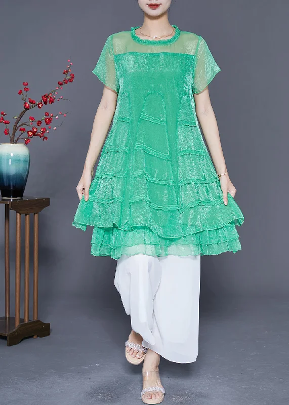 Mini dresses for womenWomen Green Hollow Out Patchwork Layered Design Tulle A Line Dress Summer