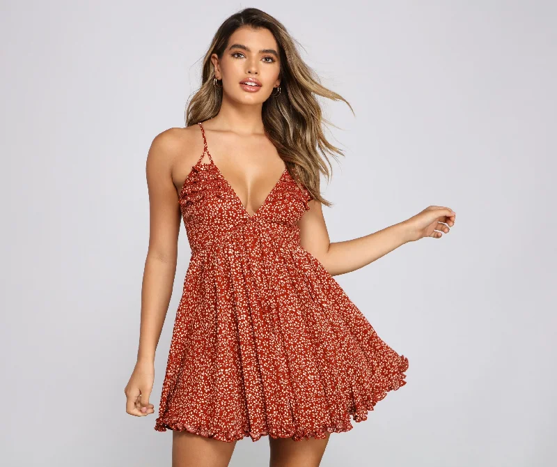 Smock dresses for womenFloral Twirl Stylish Ruffled Skater Dress