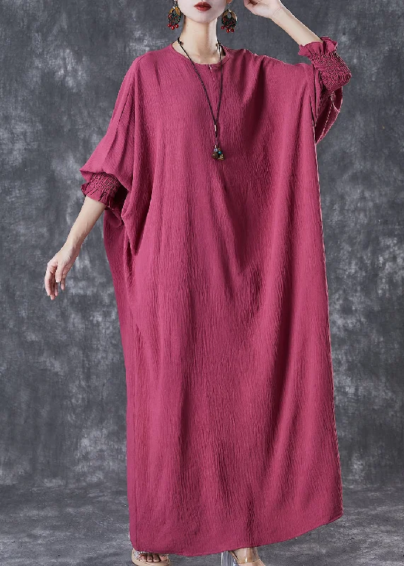 Cold-shoulder dresses for womenBoho Red Oversized Lengthen Cotton Robe Dresses Fall