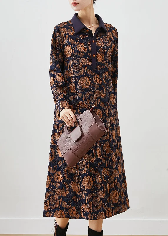 Layering dresses for versatile stylingYellow Print Cotton Vacation Dresses Peter Pan Collar Fall