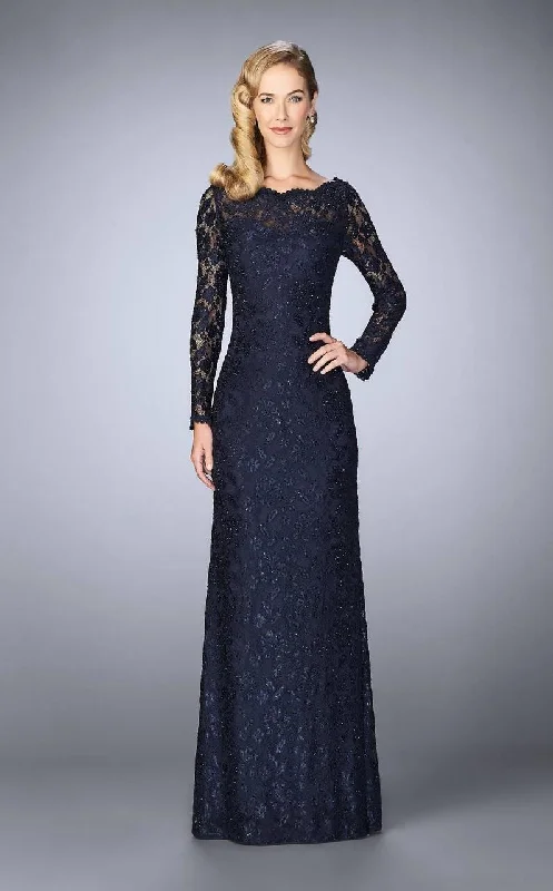 Long-sleeved dresses for womenLa Femme - Long-Sleeved Scalloped Lace Evening Gown 24869