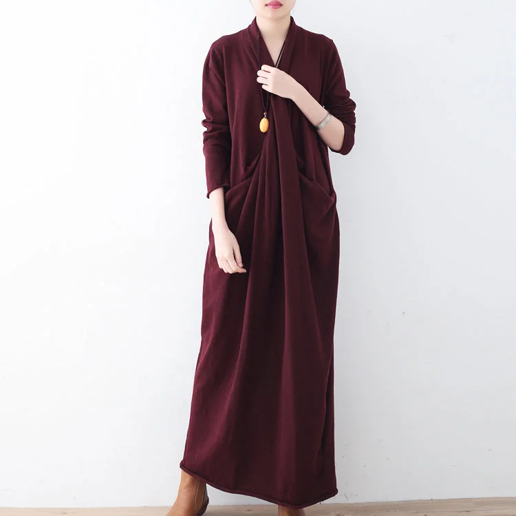 High-low hem women's sweaterNew burgundy sweater dresses plussize pullover vintage asymmetric winter dress