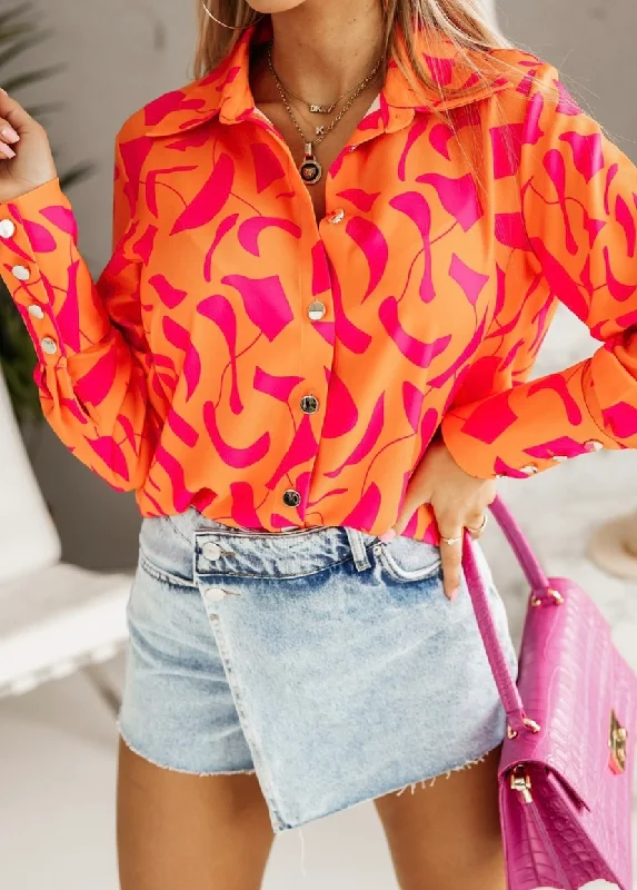 Sage green women's topsLeesa Orange and Pink Print Button Detail Shirt