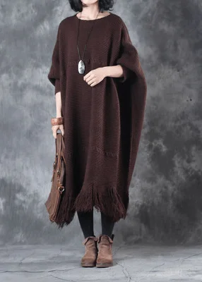 Sequined women's sweater2025 Fall Tassel Sweater weather Vintage chocolate Fuzzy sweater dress