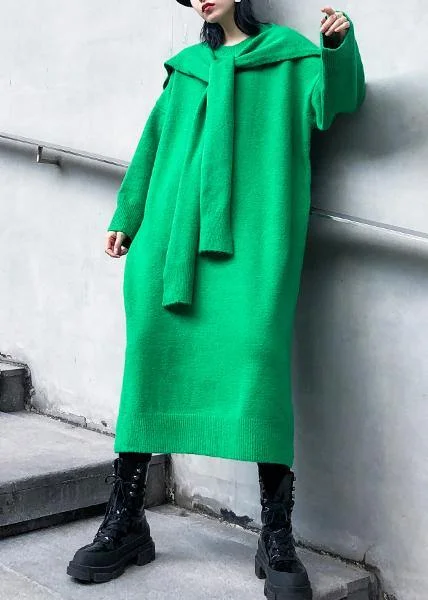 Metallic women's sweaterAesthetic Two Pieces O Neck Sweater Outfits Quotes Green Hipster Sweater Dresses