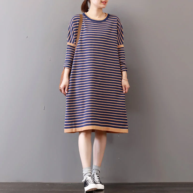 Sheer women's sweaterchunky striped sweater dress oversize o neck winter dresses Elegant long sleeve winter dress