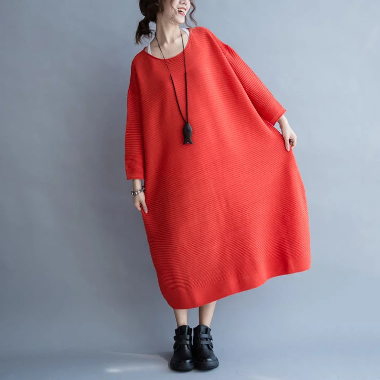 Sustainable women's sweater2025 autumn thick red sweater dresses plus size casual knit dress