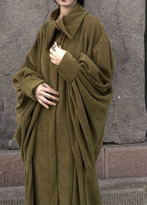 Off-the-shoulder dresses for womenFrench Brown Oversized Cotton Long Dresses Batwing Sleeve