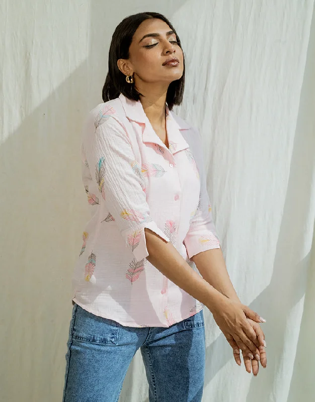 Boutique women's topsShirt Collar Blouse with ¾ Sleeves