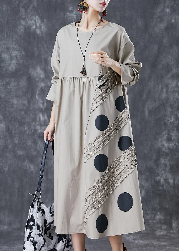 Striped dresses for womenGrey Patchwork Cotton Holiday Dress Ruffled Spring