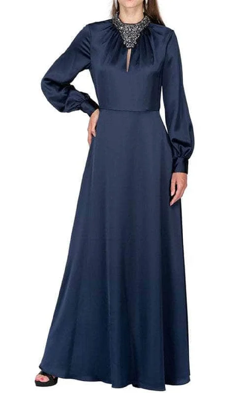 Spaghetti strap dresses for womenAidan Mattox MD1E203971 - Long Bishop Sleeves High Neck Evening Dress