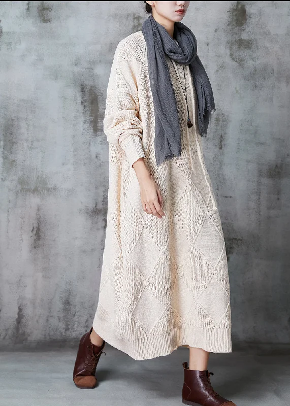 Fair Isle women's sweaterModern Beige Hooded Oversized Knit Sweater Dress Spring