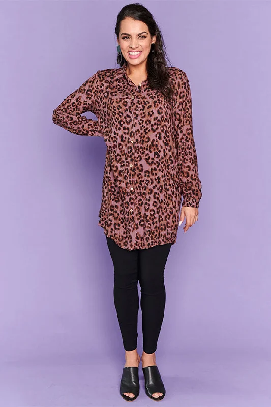 Coral women's topsAubree Chocolate Leopard Shirt