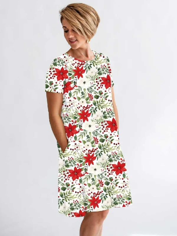 women's suit sets with metallic finishesMerry & Bright Pretty Poinsettia - Women's Short Sleeve Cloud Soft Charley Dress