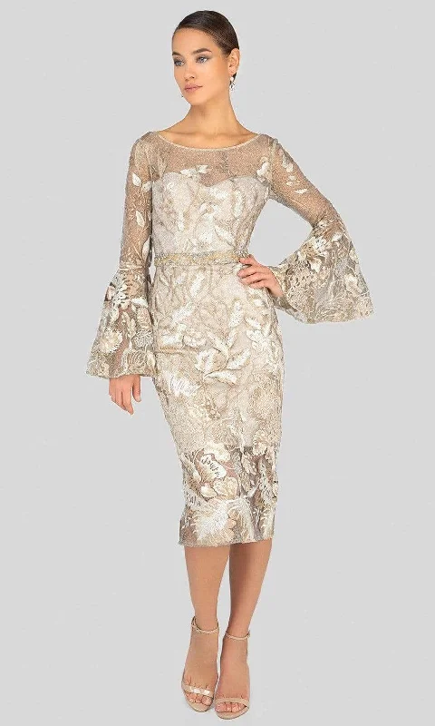 Striped dresses for womenTerani Couture - 1913C9065 Long Bell Sleeve Embroidered Lace Dress
