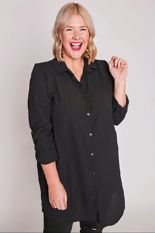 White women's topsAsher Black Longline Shirt