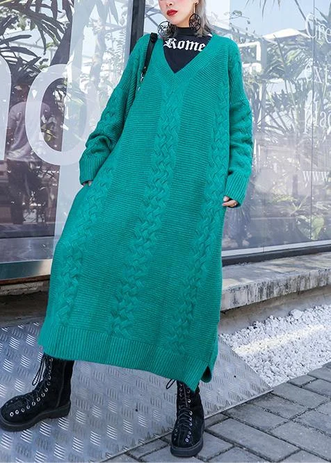 Transitional women's sweaterChic low high design Sweater v neck weather Quotes blue Big knit dresses