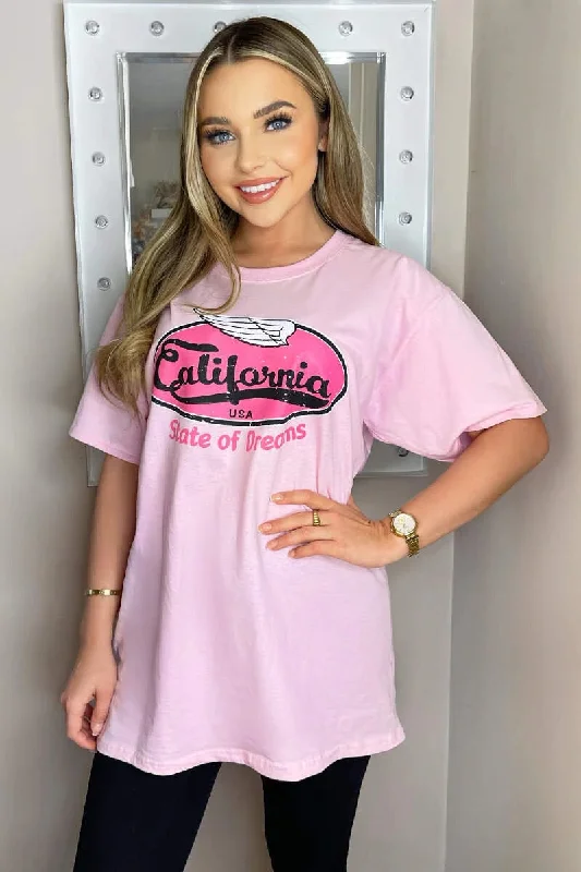 Tall women's topsTessie Pink California Printed T Shirt