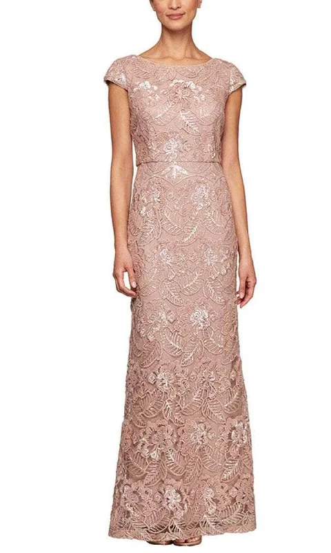 Plunging neckline dresses for womenAlex Evenings - 8117922 Cap Sleeved Embroidered Long Dress