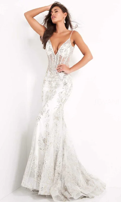 women's suit sets in solid colorsJovani - 3675 Sheer Corset Bodice Sequin Mermaid Gown