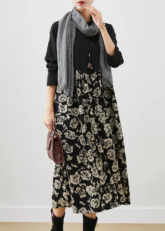 Sustainable dresses for eco-conscious womenWhite Print Patchwork Cotton Holiday Dress Oversized Fall