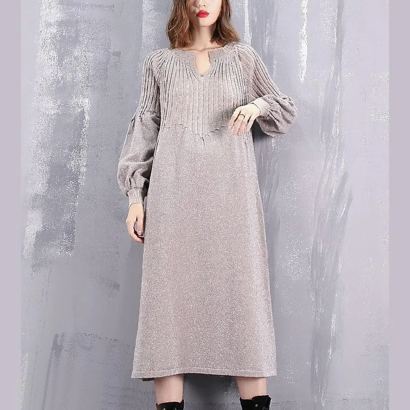 Button-down women's sweaterwarm khaki sweater dress oversized v neck winter dress New baggy Cinched winter dresses
