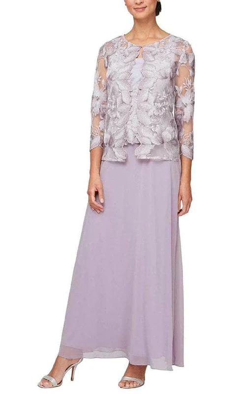 Leather dresses for womenAlex Evenings - 81122422 Metallic Lace Quarter Sleeved Long Dress