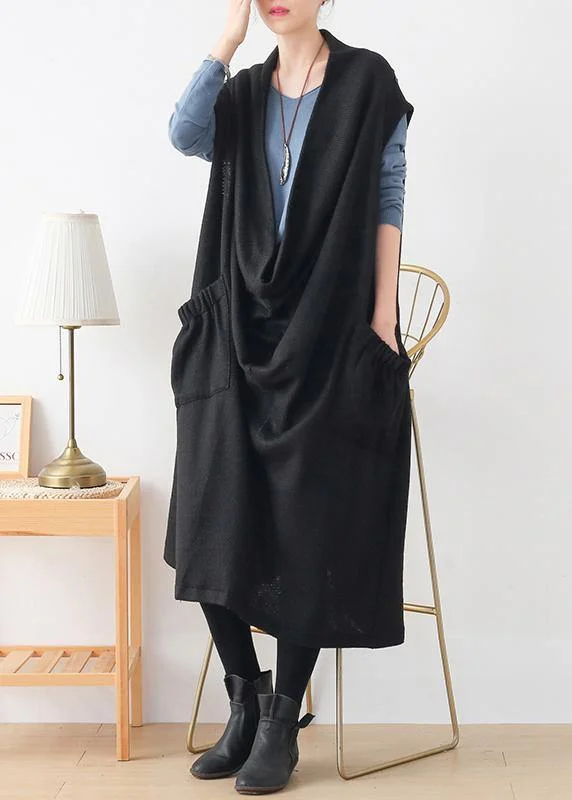 Layered women's sweaterWomen black Sweater dress outfit plus size o neck asymmetric Art knitwear