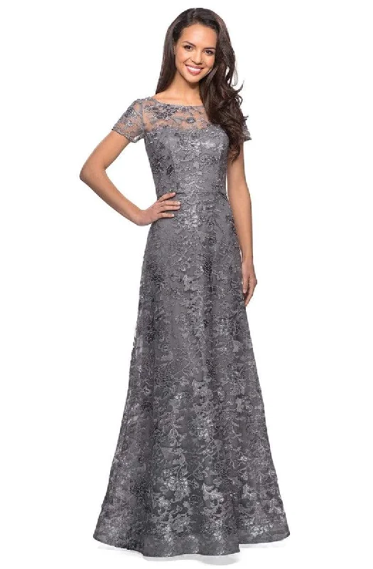 Short and sweet dresses for womenLa Femme - 27839 Floral Adorned Illusion Bateau Long Gown