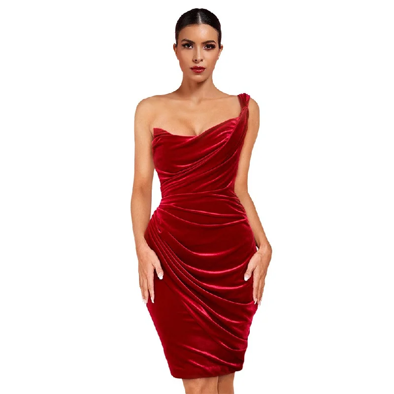 Statement dresses for making a fashion statementOne Shoulder Sleeveless Asymmetrical Mini Bodycon Dress FLY19280