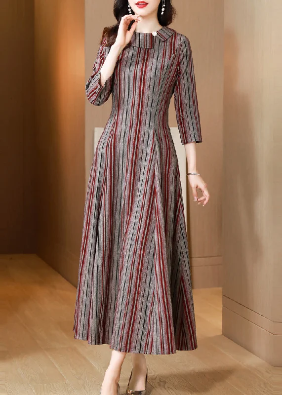 Glamour dresses for red carpet appearancesStylish Striped Patchwork Slim Fit Cotton Dresses Bracelet Sleeve