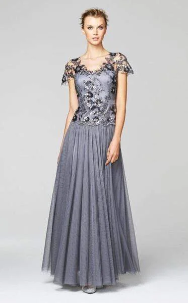 High-neck dresses for womenAlexander by Daymor 252 Lace Floral V-Neck Long Dress - 1 pc Sterling Grey In Size 12 Available