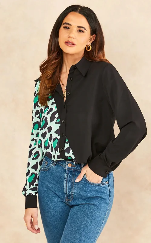 Sustainable women's topsHilda Black and Green Animal Print Oversized Shirt
