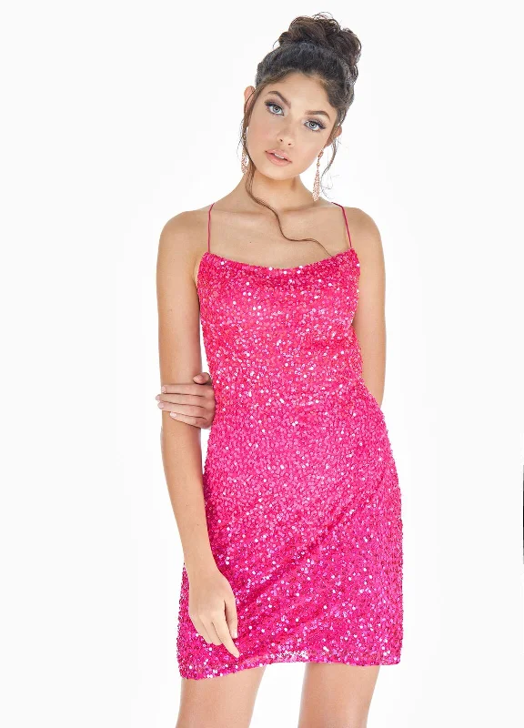 women's suit sets with linen blendsAshley Lauren 4293 Size 10 Fuchsia Cocktail Dress Sequin beaded ombre short with Corset