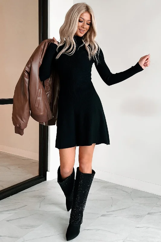 Petite women's sweaterAlways On Your Mind Turtleneck Sweater Dress (Black)