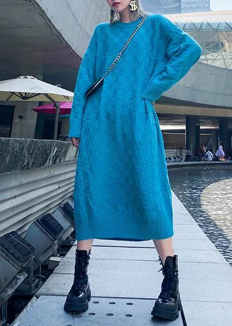 Winter women's sweateraComfy blue Sweater dress outfit Classy winter Mujer o neck knit dresses