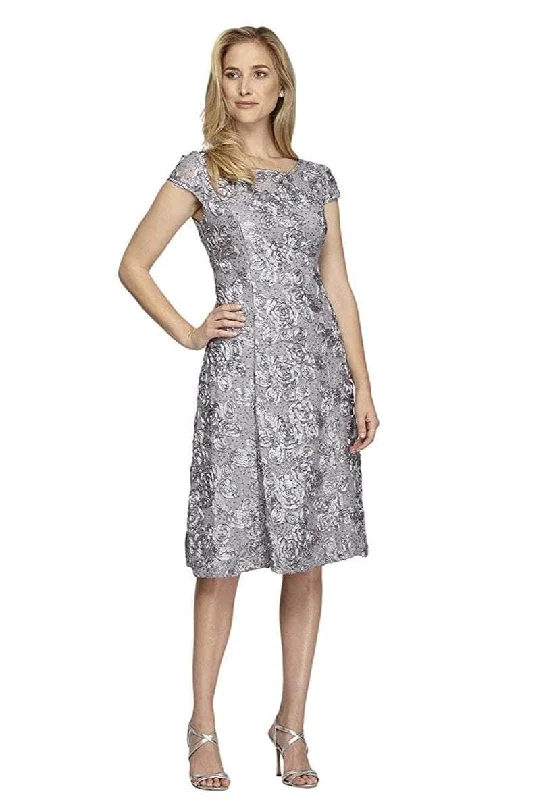 women's suit sets with beaded embellishmentsAlex Evenings - 2121570 Bateau Rosette Lace A-Line Dress