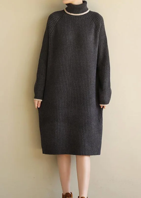 Plus-size women's sweaterOversized black gray Sweater outfits Refashion Largo high lapel collar sweater dress