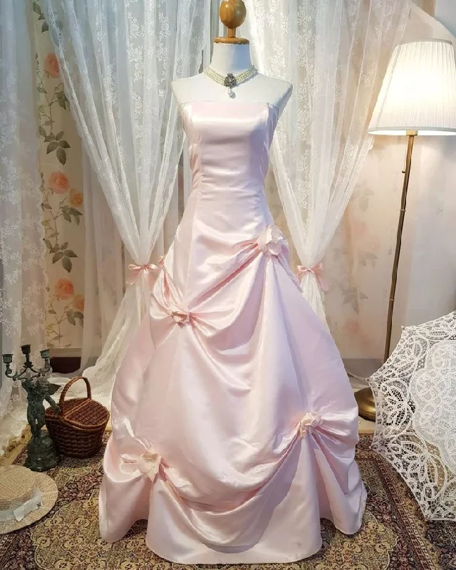 Cocktail dresses for womenPink Vintage Fashion Elegant Long Satin Pleated Ball Gown Evening Dress gh3378