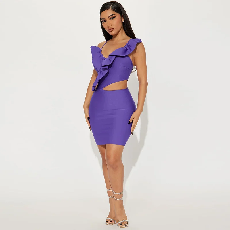 Wrap dresses for womenStrappy Sleeveless Ruffle Mini Bodycon Dress PF23194