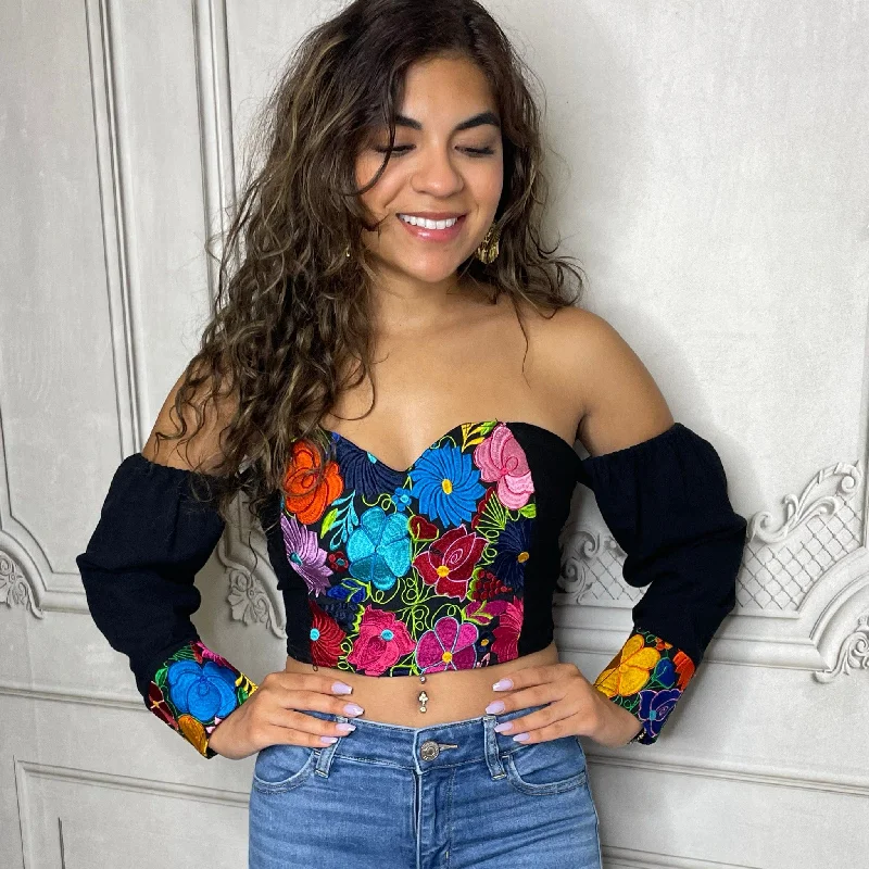women's suit sets with handbagsMexican Embroidered Corset - Cropped