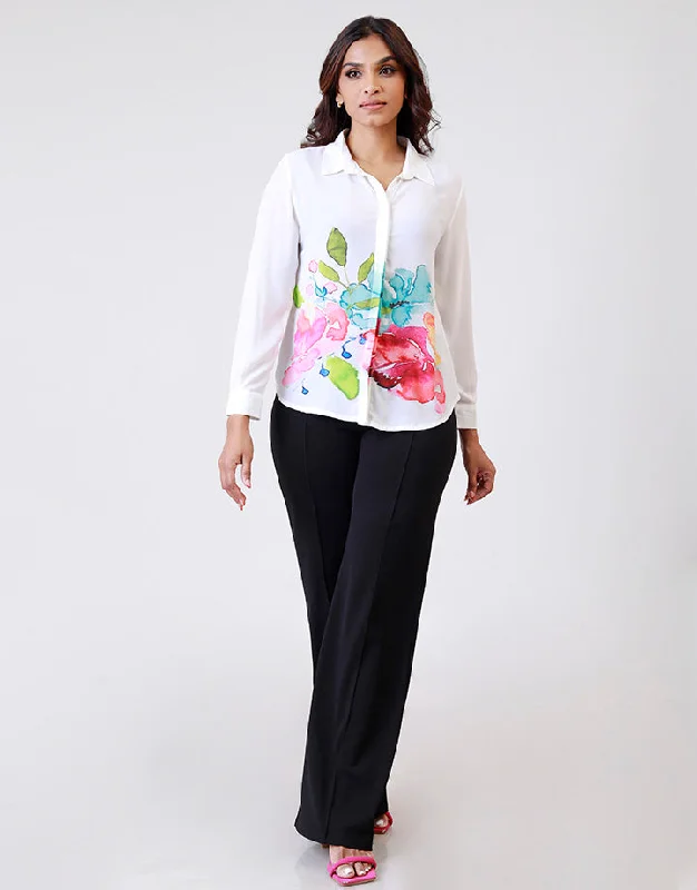 Vintage women's topsWhite Shirt Blouse Sublimation Print
