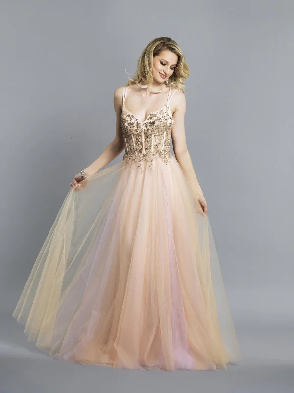 women's suit sets with button-down frontsDave & Johnny - Corset Bodice Plunging V-Neck A-line Dress A7290 - 1 pc Nude In Size 2 Available