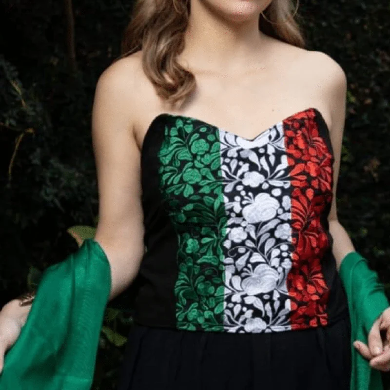 women's suit sets in patternsMexican Embroidered Corset - Tri-Color Cropped