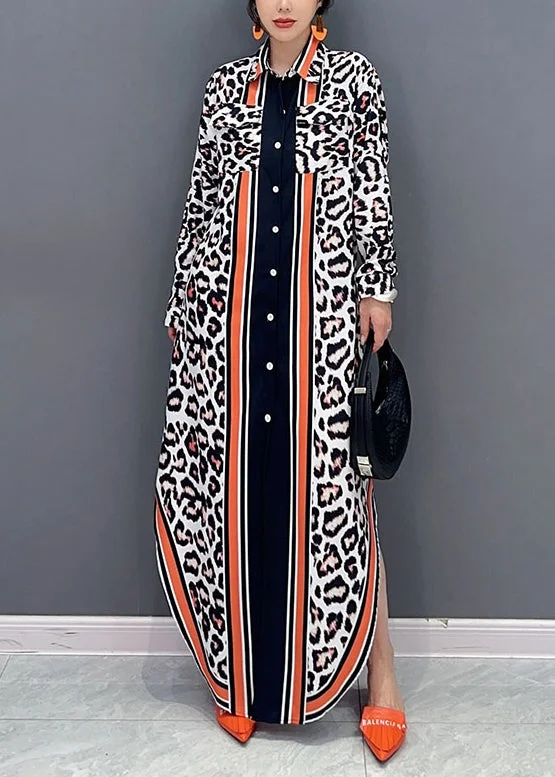 Tight-fitting dresses for womenNew Leopard Peter Pan Collar Patchwork Chiffon Dresses Fall