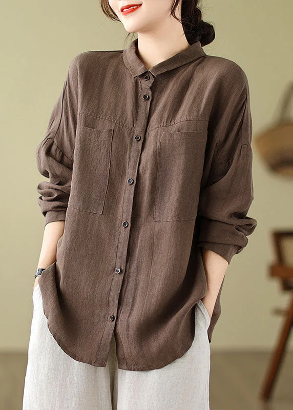 Oversized women's topsCoffee Peter Pan Collar Cozy Shirts Fall