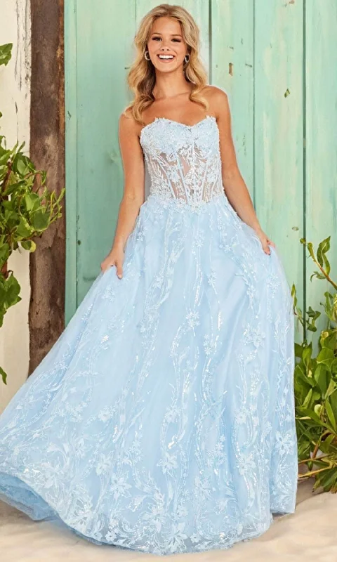 women's suit sets with slim fitsJVN by Jovani JVN12254 - Embroidered Sheer Corset Strapless Ballgown